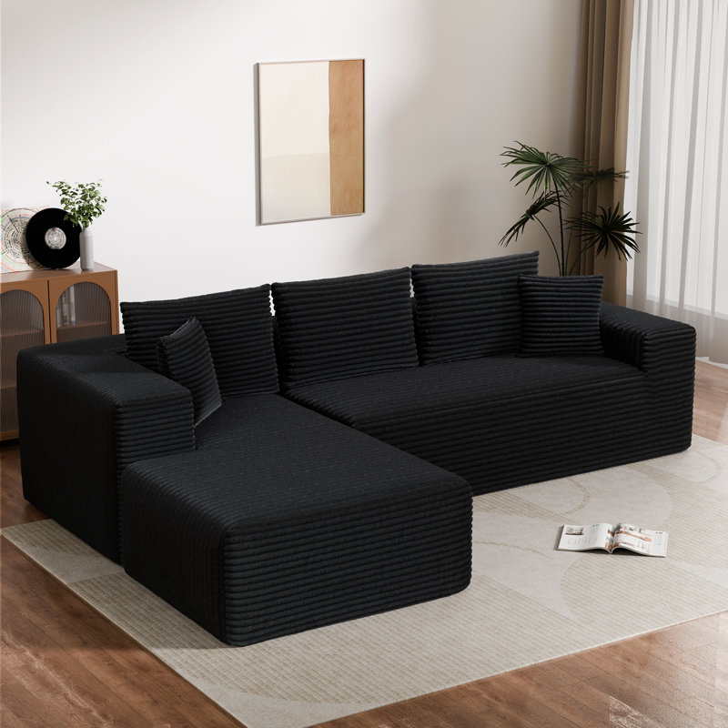 Compressed Chenille Chaise Skeletonless Sofa - No Assembly, High-Density Sponge, Space-Saving Design for Apartments & Living Rooms