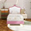 Structure de lit tapissier avec lumières DEL, lit princesse rembourré moderne avec tête de lit couronne, blanc et rose-208561428-208561429