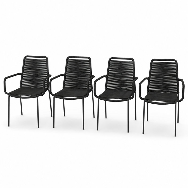 Chaises de salle à manger d'extérieur Palaio - Chaises de patio empilables avec accoudoirs complets en corde - métal noir, sans assemblage