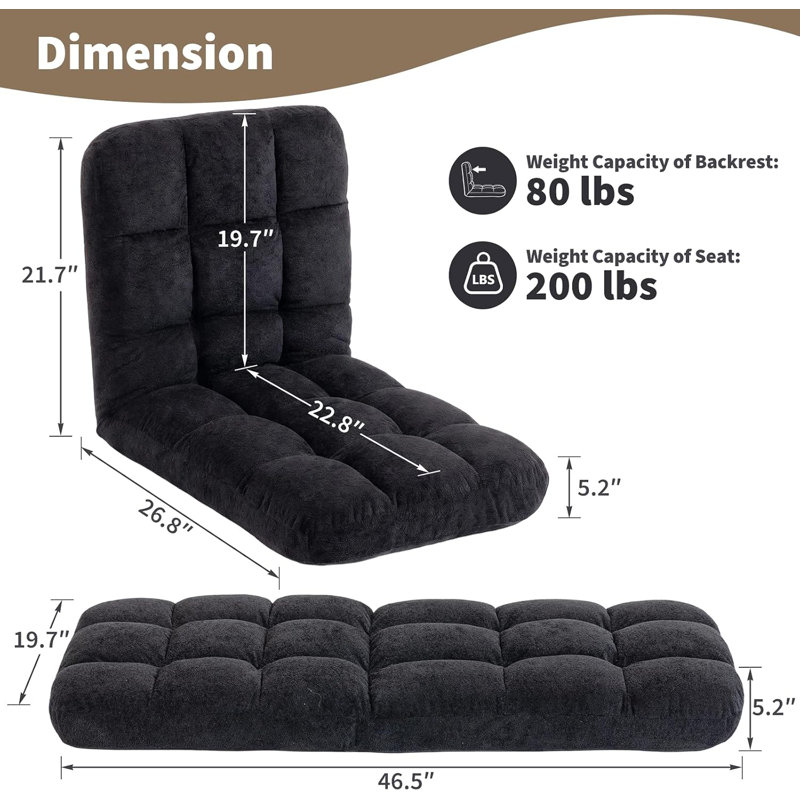 Chaise de plancher pliante avec dossier, chaises de jeu vidéo confortables, Black
