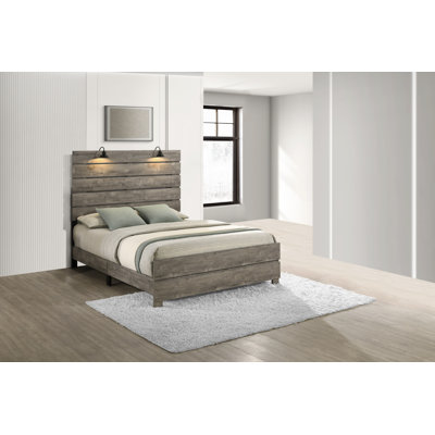 Dixon Antique Gray Panel Bed With Head Lamps