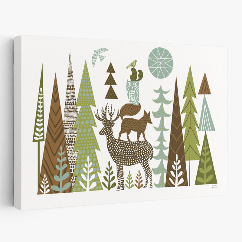 Forêt, Folklore vert, animaux, oiseaux, bleu, brun, H 32 po x l 48 po