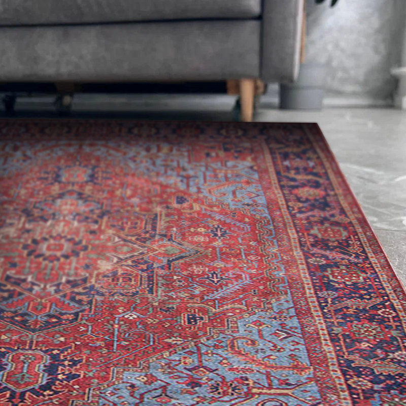 Tapis bourgogne décoratif bleu, Carré 5 pi