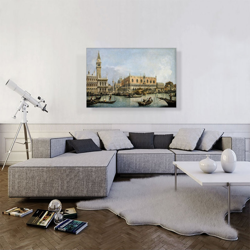Reproduction d'art sur toile tendue, "The Molo and the piazzetta San Marco Venice" par Canaletto