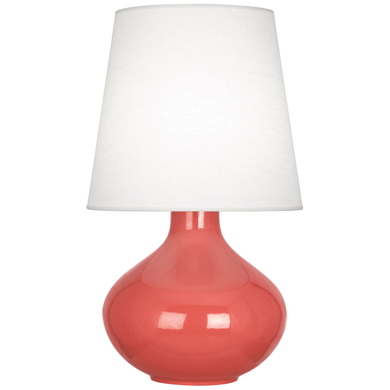 June Table Lamp, Oyster Linen, Rose Water Glazed