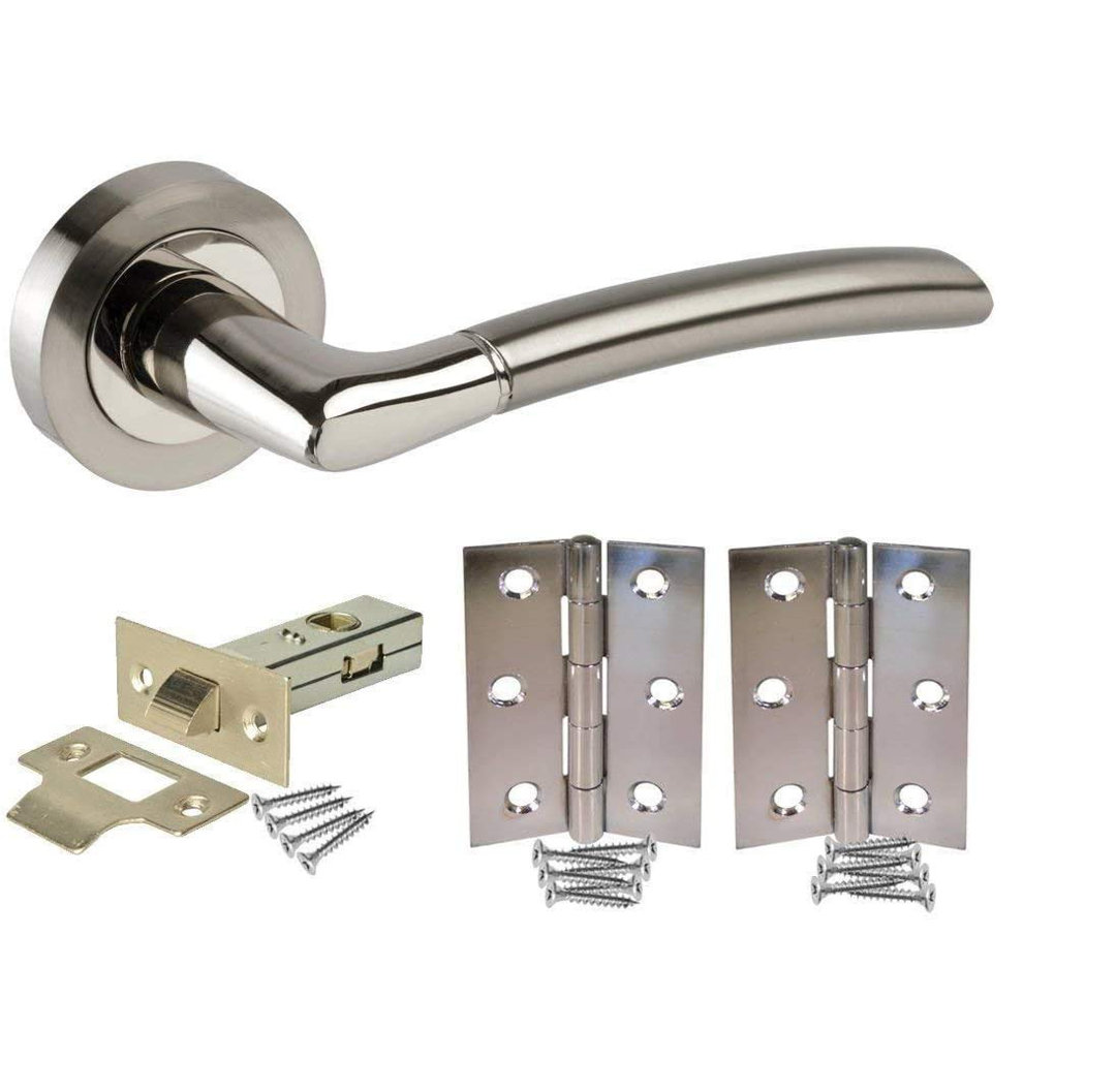 Golden Grace 1 Set Indiana Design Door Handles on Round Rose in Dual Finish with 2.5" Latch and Hinges