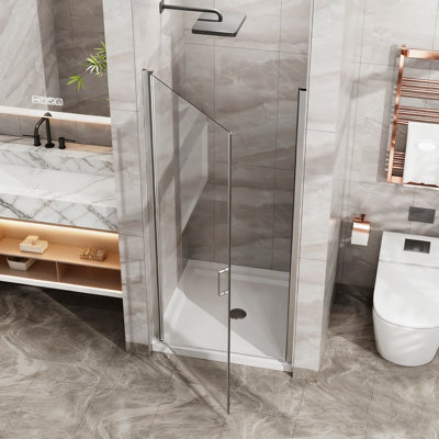 Porte de douche pliante sans cadre 36 po x 72 po, cabine de douche pivotante en verre trempé 1/4 po avec panneaux pliables et joint étanche, finition noire / chrome