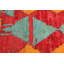 Tapis décoratif en laine de conception unique 4 pi 6 po x 6 pi 11 po noué à la main des années 1950 en rouge/orange/vert
