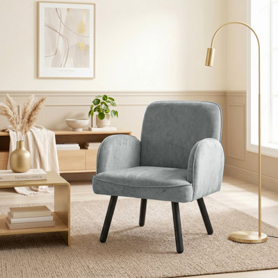  Lounge Chair Velvet Upholstered Spring Cushion Cream White