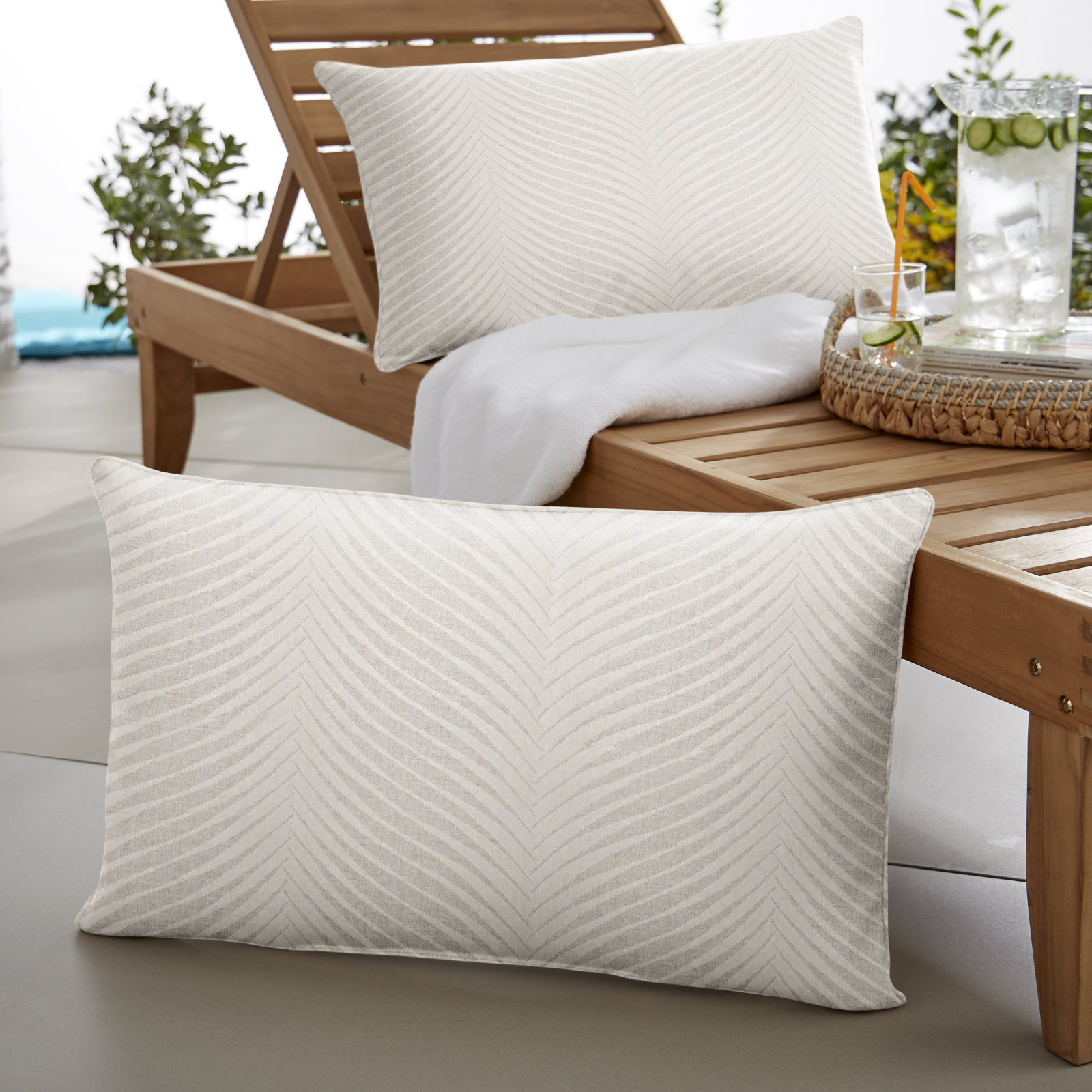 New Sunbrella 2023 Sunbrella® Indoor/Outdoor Lumbar Throw Pillow, 12" x 18", Natural Bone