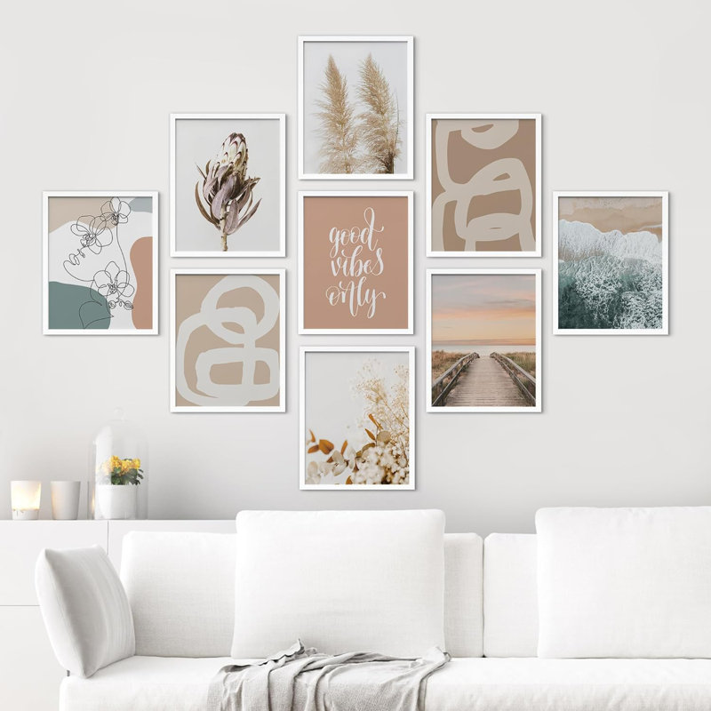 Good Good Vibes Only Pastel Abstract Shapes, art moderne encadré sur papier, 9 pièces, L 8 po x H 10 po, Cadre blanc