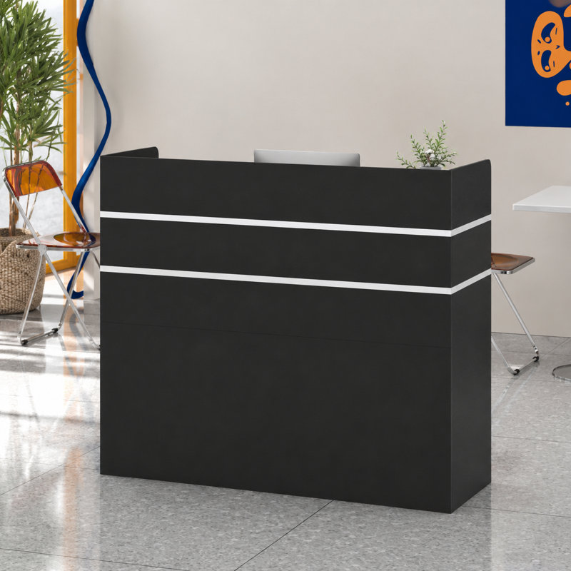 120cm Reception Desk with 5 Lockable Drawers, Bookcase and Cable Management, Black