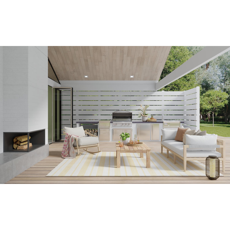 Tapis rayé tissé à plat à la main Perci - jaune soleil / crème, Rectangle de 5 pi x 8 pi