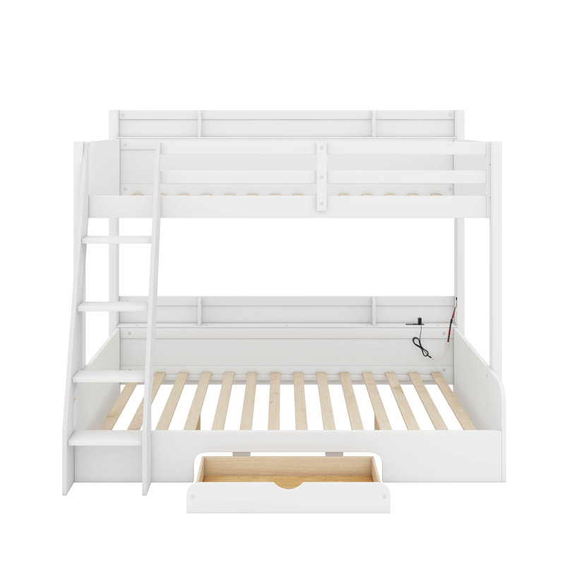 Twin Over Full Bunk Bed With Charging Station And Drawer, White