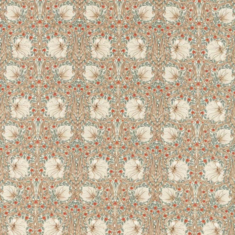 Morris & Friends Fabrics Pimpernel Fabric, Linen/Coral