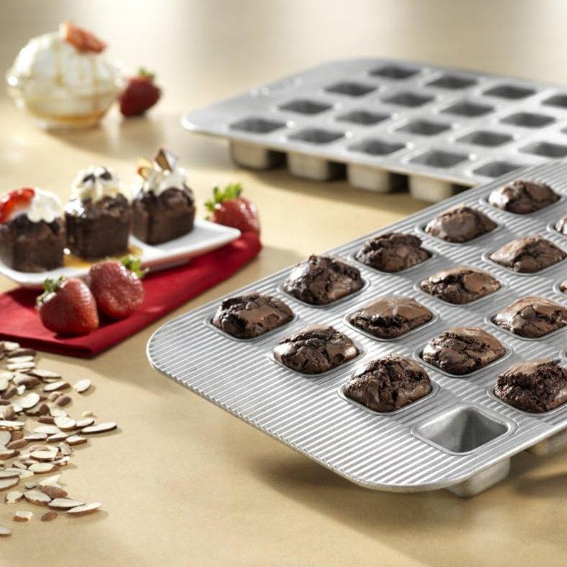 USA Pan Square Nonstick Bakeware Aluminized Steel Brownie Bite Pan, 20 Well