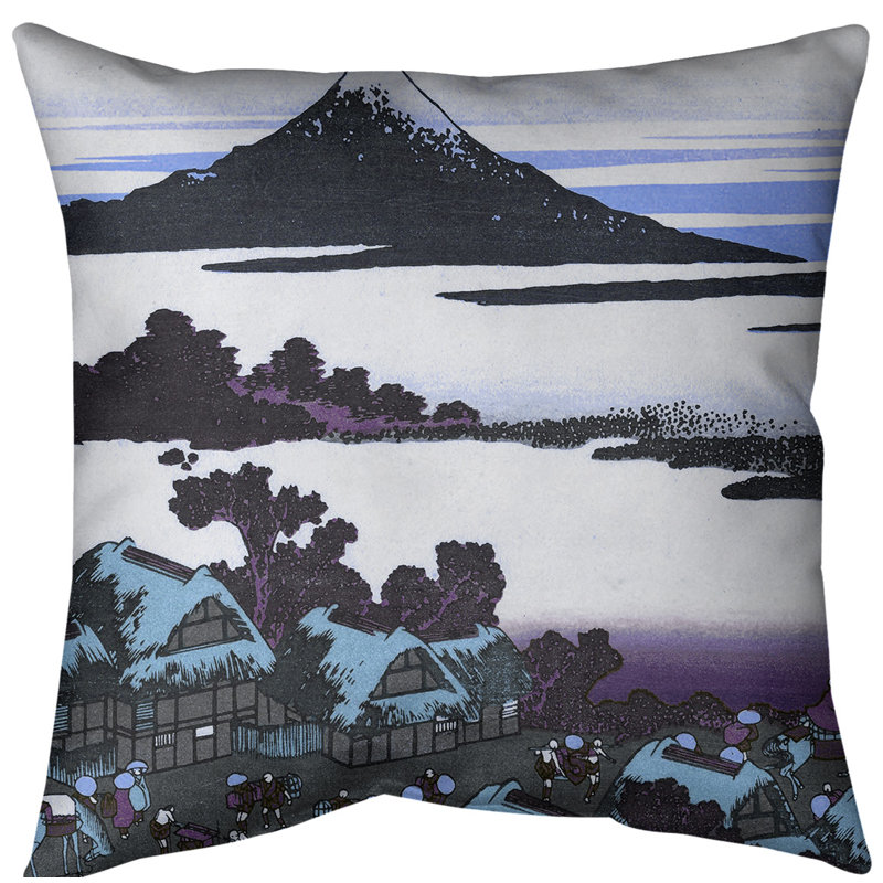 Coussin Katsushika Hokusai Dawn at Isawa dans la province de Kai, 16 po x 1 po, Bleu / Mauve, Polyester sergé