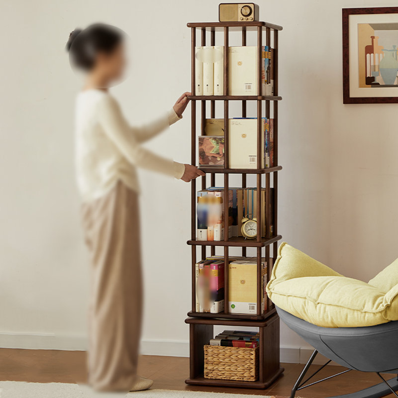 Bibliothèque rotative en bois massif, (5 tablettes) H 62,99 po x l 14,96 po x P 15,08 po