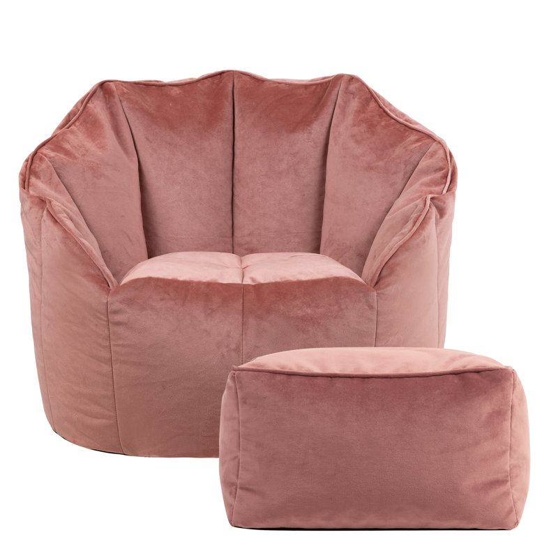 Sirena Velvet Chair and Square Footstool, Dusk Pink
