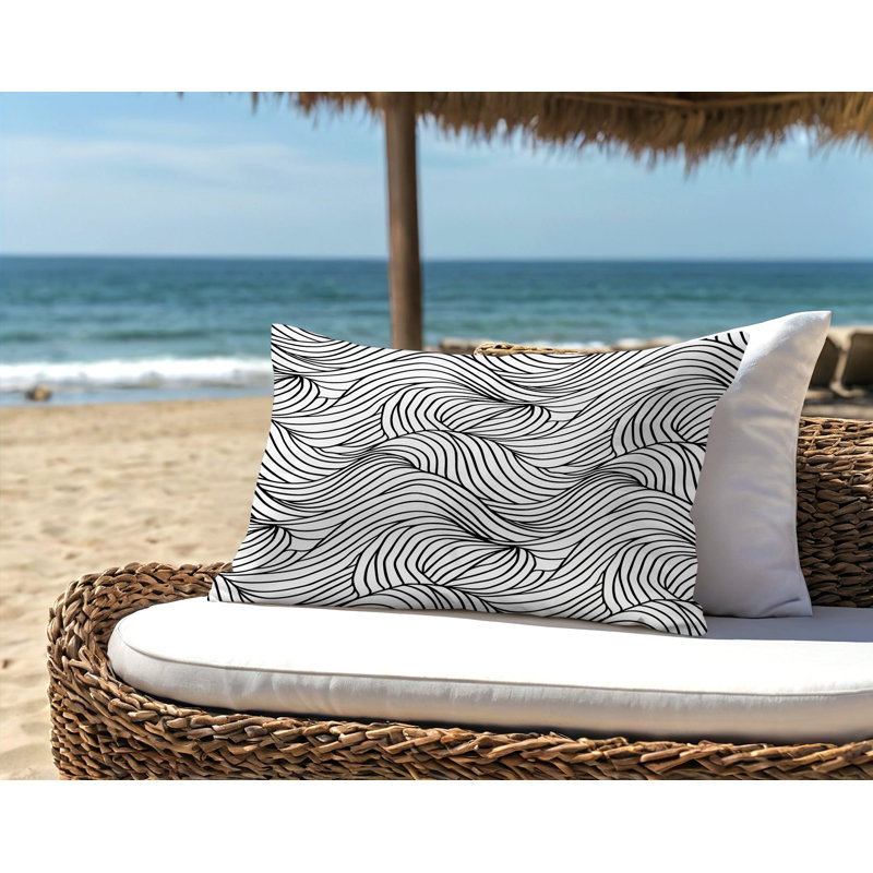 Barnon Abstract Outdoor Reversible Throw Pillow, 18"H x 25"W, Black