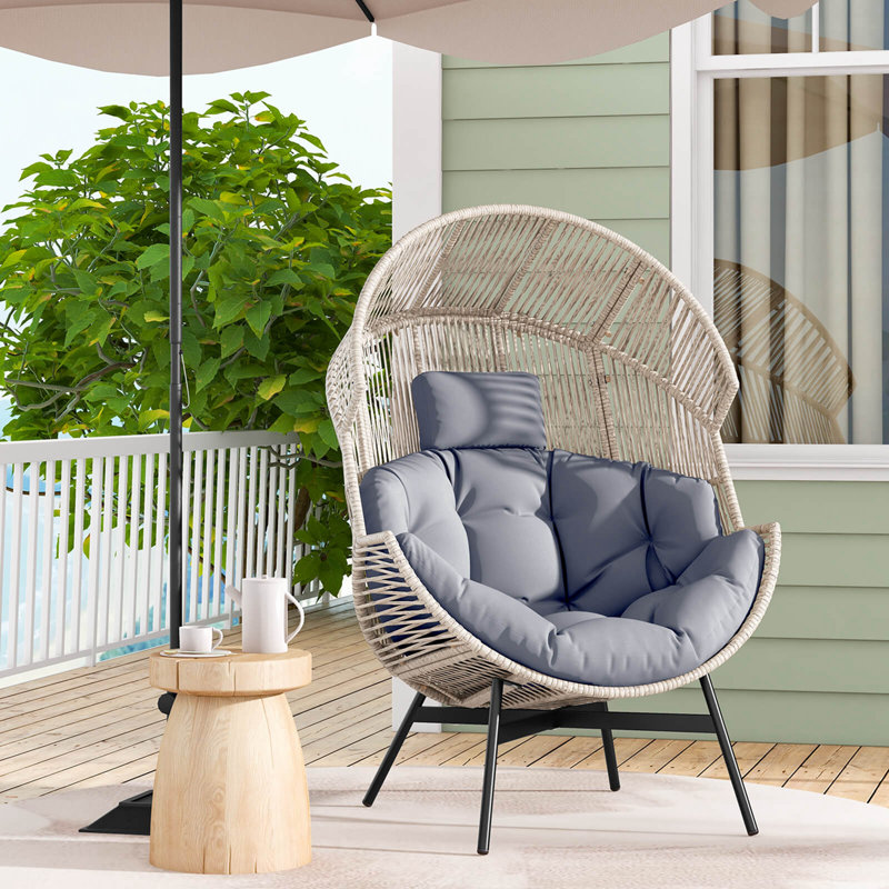Fauteuil surdimensionné de style œuf avec coussins et appui-tête, Gris