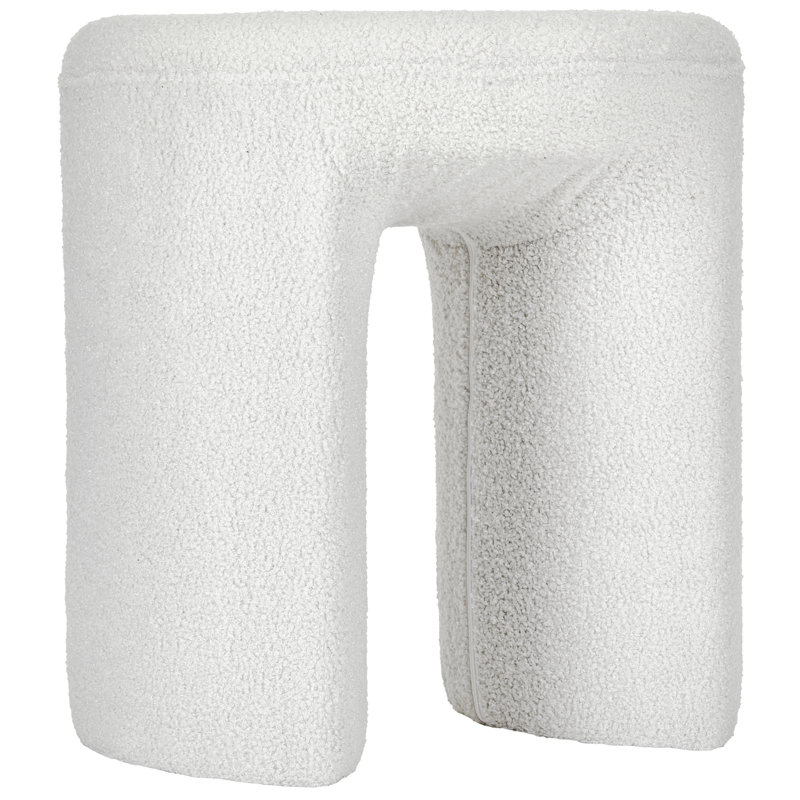 18" H Cute Teddy Upholstered Rectangle Ottoman Stool, Cream