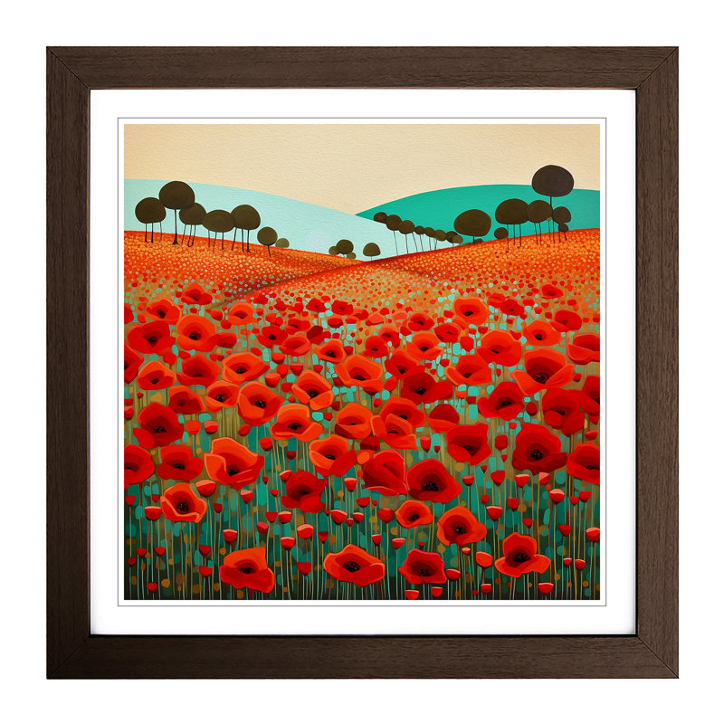 Poppy Field Deco No.1 - Framed Print, Walnut