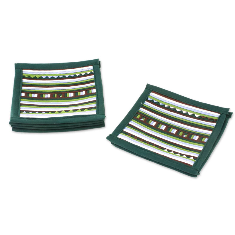 Ensemble de sous-verres en mélange de coton émeraude (ensemble de 6)