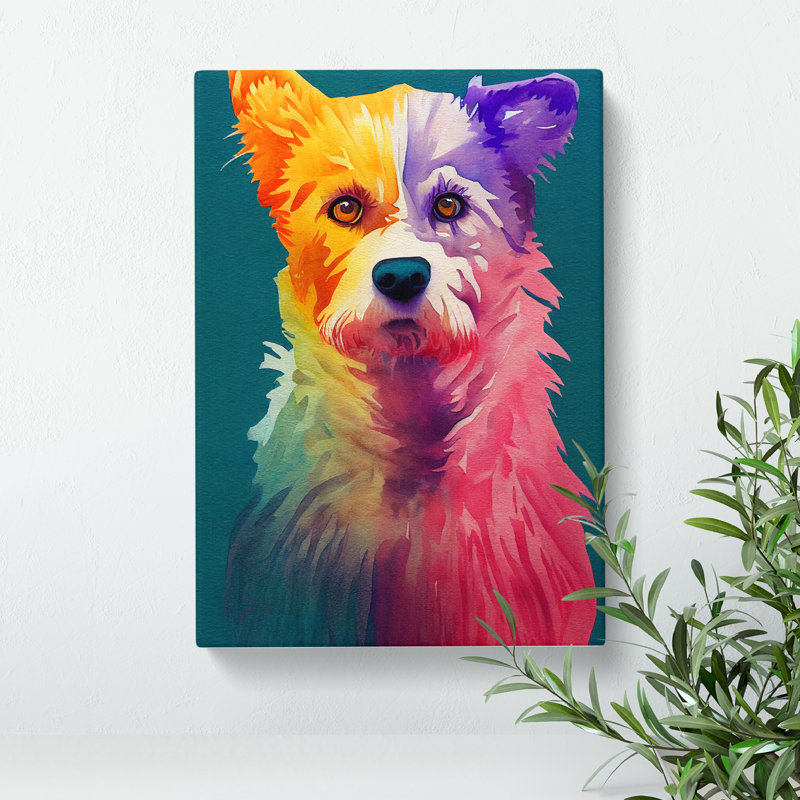 Colourful Dog No.4 - Print, Wrapped Canvas, 50cm H x 35cm W x 3cm D, No Matte