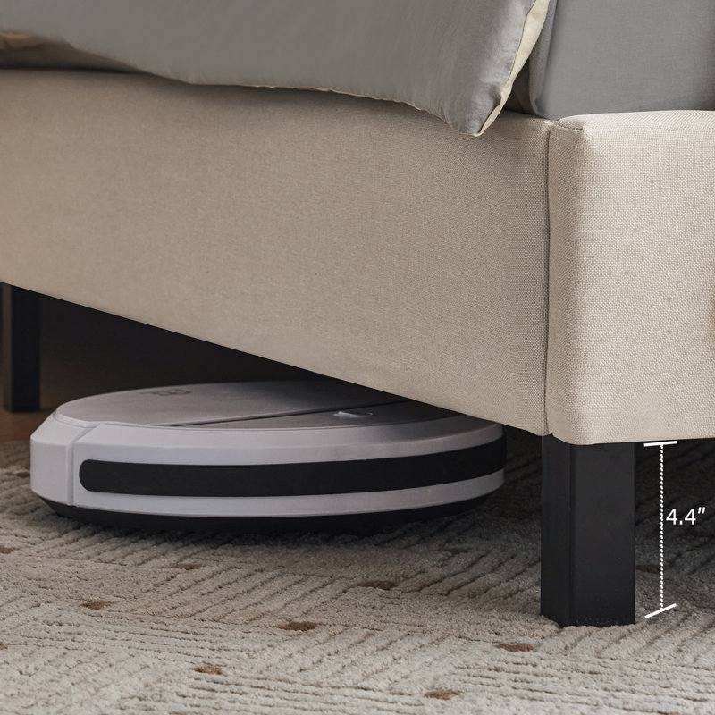 Lit plateforme tapissier Yeudiel, Beige, Très grand
