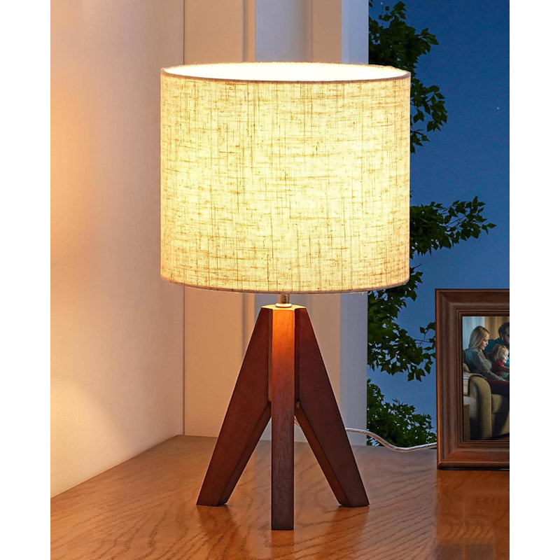 Wood Table Lamp, Oak, Light Grey