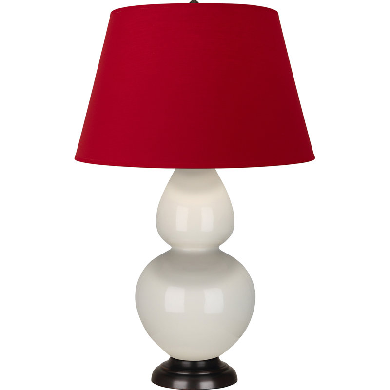 Lampe de table double gourde en céramique, Blanc cassé, Os verni / bronze, Bronze