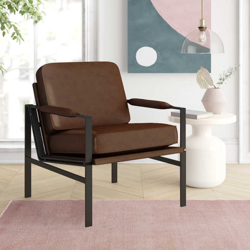 Adalyn Faux Leather Armchair, Brown Genuine Leather, Black