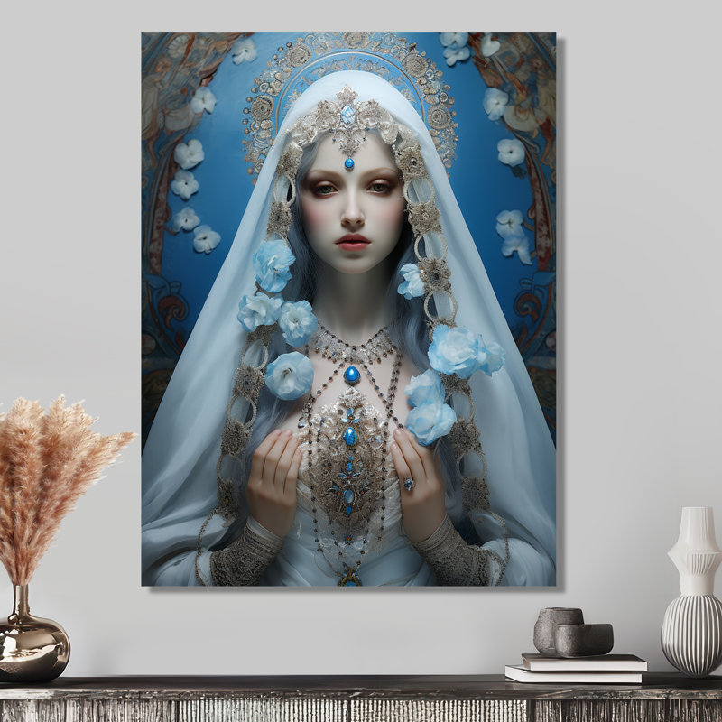 Seren Sainte Marie céleste fleurs bleues - art mural Christianisme, Métal métal, H 32 po x l 16 po x P 1 po