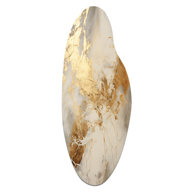 Beige And Gold Marble Lightning III - Curved Abstract Shapes Metal Wall Decor, Asymmetrical Metal Wall Sculpture Print