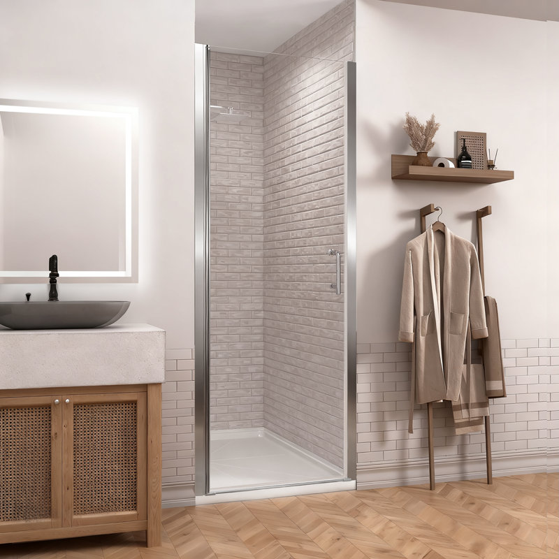 Porte de douche pivotante en verre sans cadre avec verre certifié, Chrome chrome