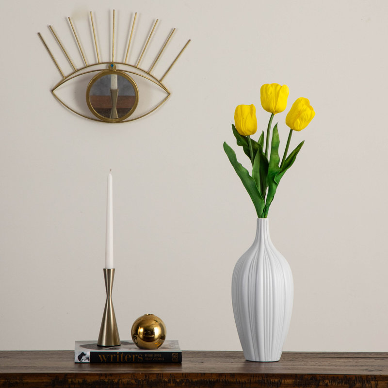 25 po Tiges de tulipes artificielles, ensemble de 3, Jaune