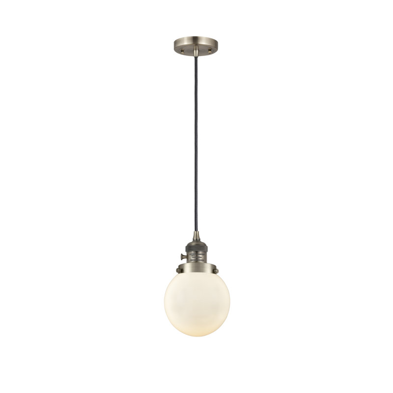 Luminaire suspendu sphère 1 lumière Lorri, Laiton antique, Blanc mat, H 129,25 po x l 6 po x P 6 po