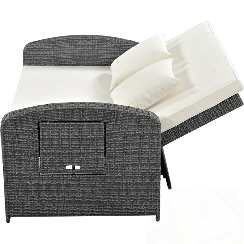 PE Wicker Double Chaise Lounge with soft cushion, White