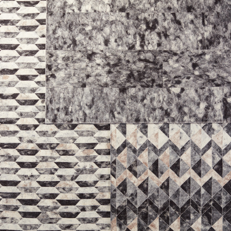 Catarina Wool Area Rug in Elephant Skin/Jet Black/White Swan, Rectangle 8' x 10'