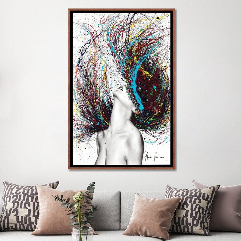 «Excite» par Ashvin Harrison - impression d'art graphique, Aucun mat, Toile avec cadre en bois brun classique