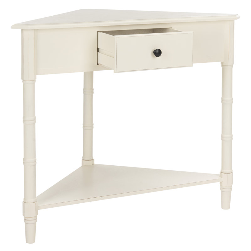 Table de bout avec 3 pieds en bois massif Twerton, Crème patinée