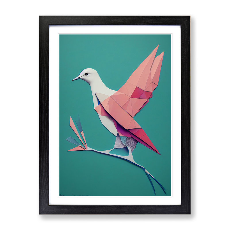 Dove Bird Paper - Picture Frame Print, 64cm H x 46cm W x 2cm D, Walnut