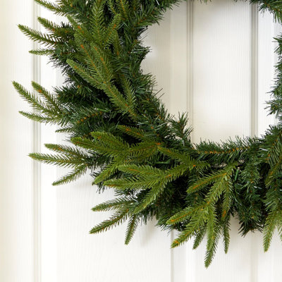 24'' Faux Pine Lighted Silk, Pinecones Wreath