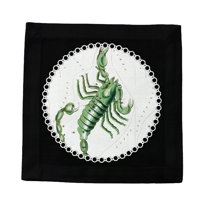 Zodiac Scorpio Cotton Sateen Cocktail Napkins, Black