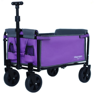 Chariot de camping pliable tout-en-un convertible: siège de banc, compartiment de rangement et attache pour chien incluse