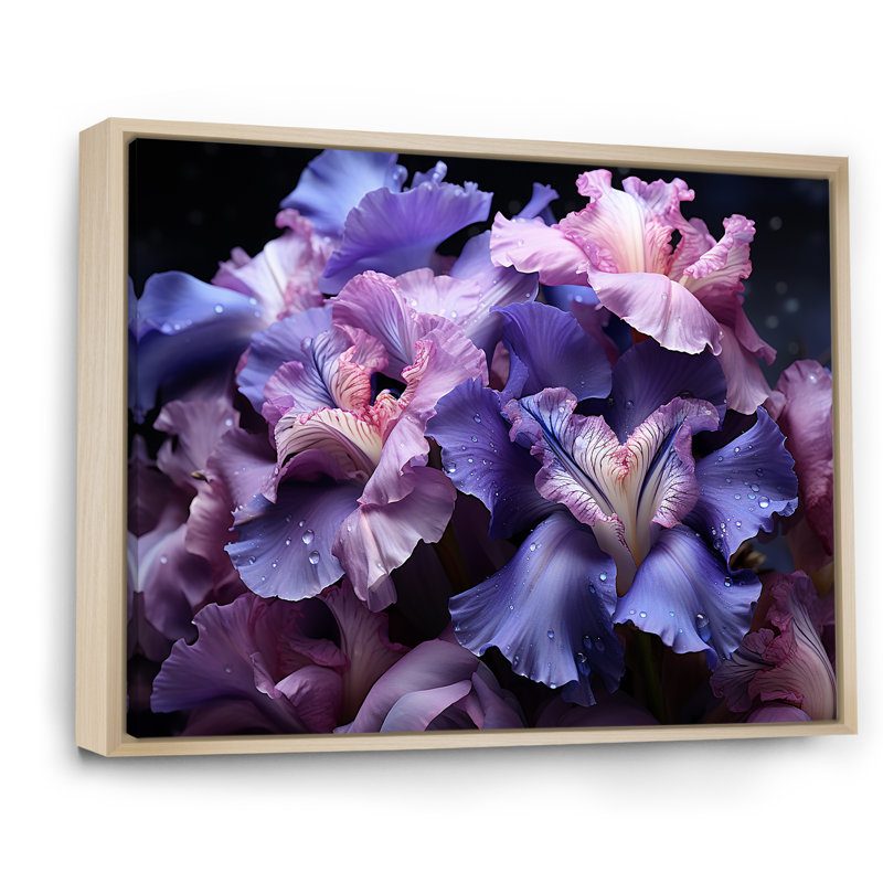 «Midnight Purple Irises Serenity» dévoilé sur toile, Cadre naturel flottant, H 34 po x l 44 po x P 1,5 po