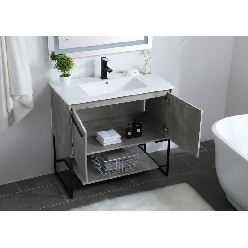 Gerard 36'' Single Bathroom Vanity with Resin Top, Concrete Gray