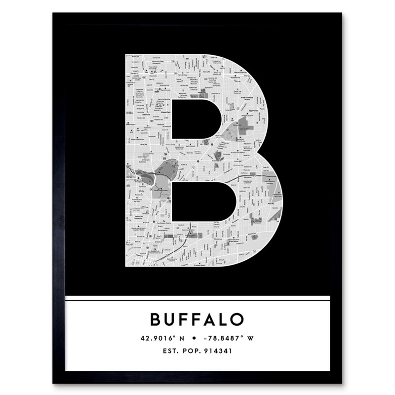 Buffalo New York United States City Map Black & White - Single Picture Frame Typography