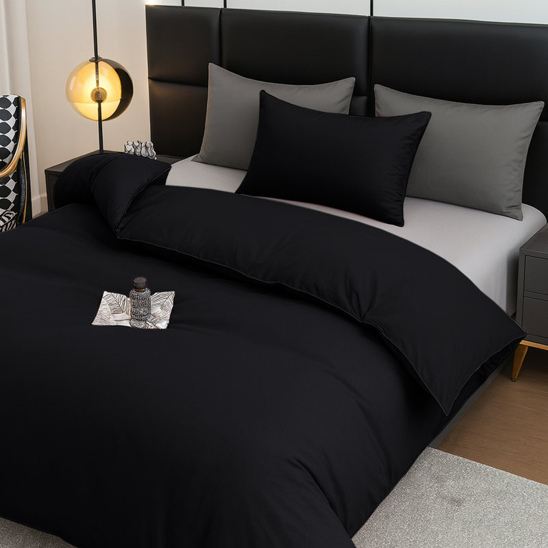 Aspire Homeware Ultra Soft 4 Piece Hotel Quality Dyed Duvet Bedding Set with Pillowcases and Fitted Sheet, Black